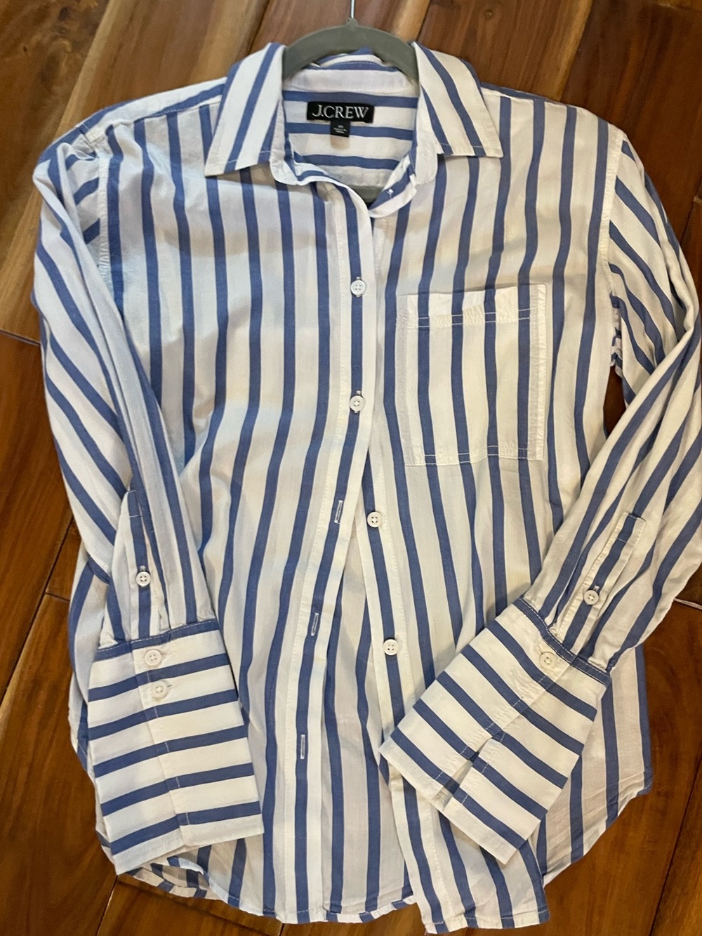 J. Crew White and Blue Vertical Stripe Button-Down Shirt